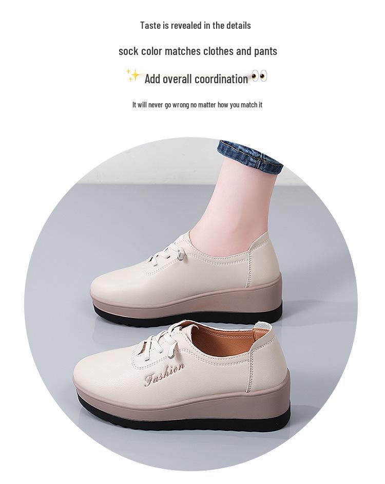 Autumn Women's Genuine Leather Non-Slip Platform Shoes - Thick-Soled, Comfortable, Lightweight, Casual