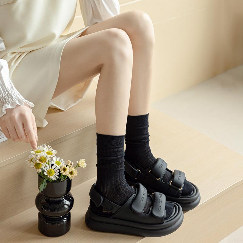 Skarpetki damskie Lolita Sweet Girls Middle Tube Socks Hollow Out Mesh Cienkie Oddychające Jednolity kolor Czarny Biały Szary Luźne Długie Skarpetki