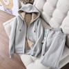 Plus Velvet Thickened Casual Chic Outfit Ladies's Fall and Winter Hooded Cardigan Jacket Sports Trousers Two-piece Outfit