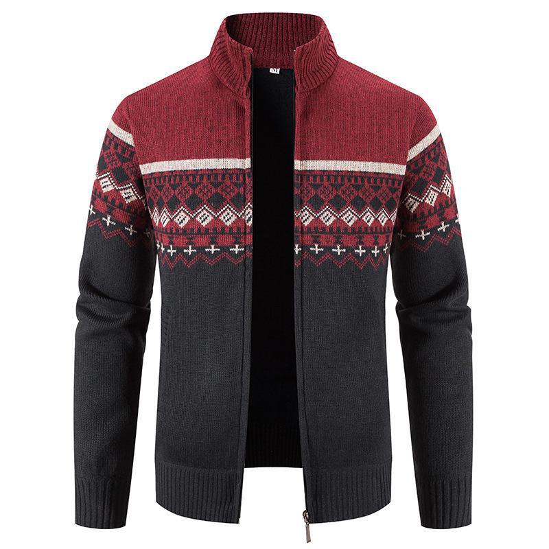 Pulover cardigan jacquard slim cu guler stand pentru bărbați, stil coreean transfrontalier