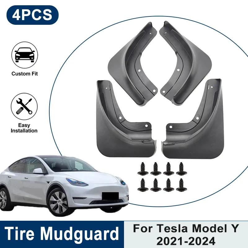 4PCS Car Mud Flaps For Tesla Model Y    2024 Waterproof Anti-Splash Mudguards Fender Trim Auto Exterior Accessories