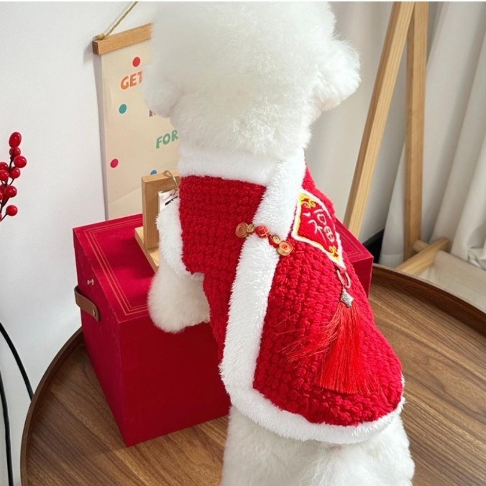 Plush Dog New Year Clothes Chinese Knot Buttons Pet Tang Suit Warm Puppy Coat  Holiday Celebration