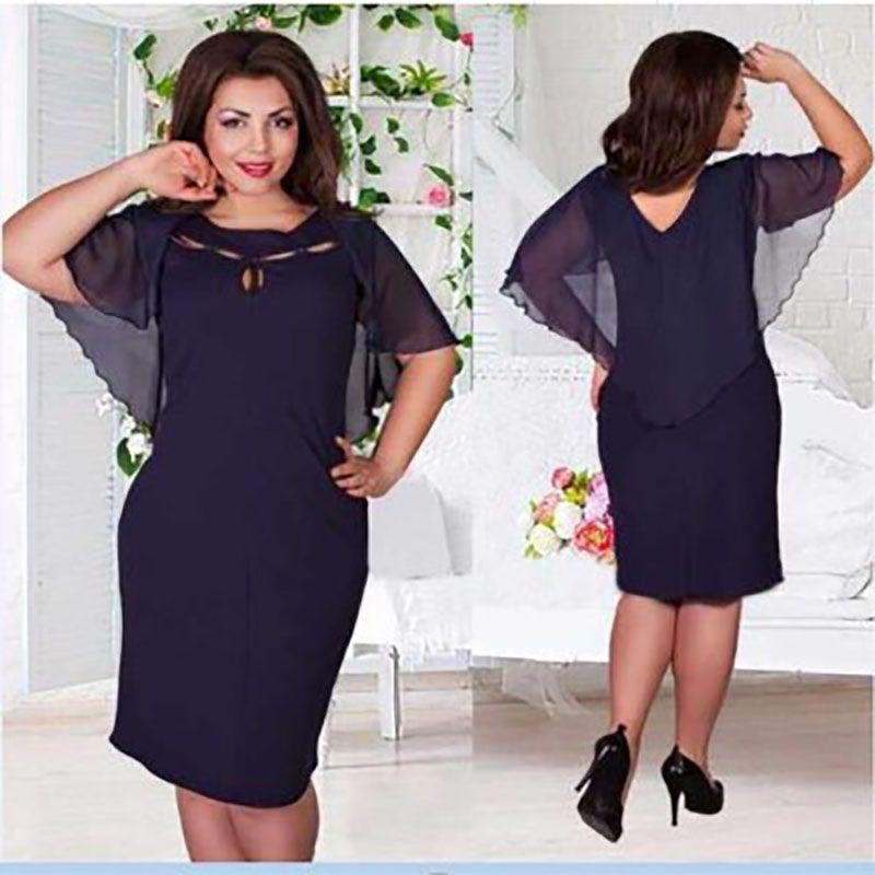 Damska Modna Sukienka Plus Size 6XL z Wycięciami, Krótkim Rękawem, Jednokolorowa, Dla Swobodnego Stylu**