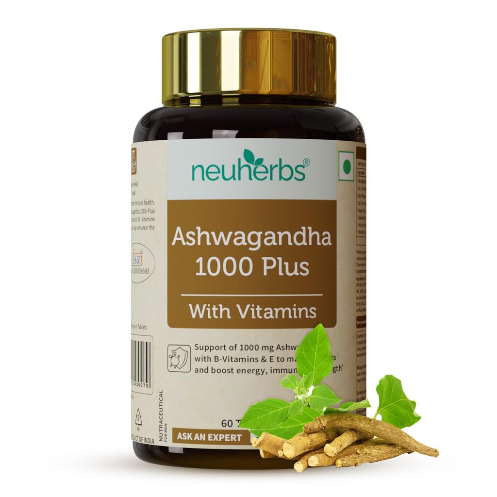 Neuherbs Ashwagandha 1000mg Daily Energy Supplement Tablets For Men And Women Body Strength Boost 60 Count Pack Of 1