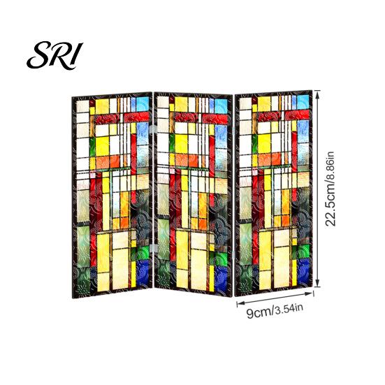 Colorful Folding Screen Mini Decorative Stained Glass Effect 3 Panel Divider Acrylic Desktop Office Desk Decoration Ornament for Home Living