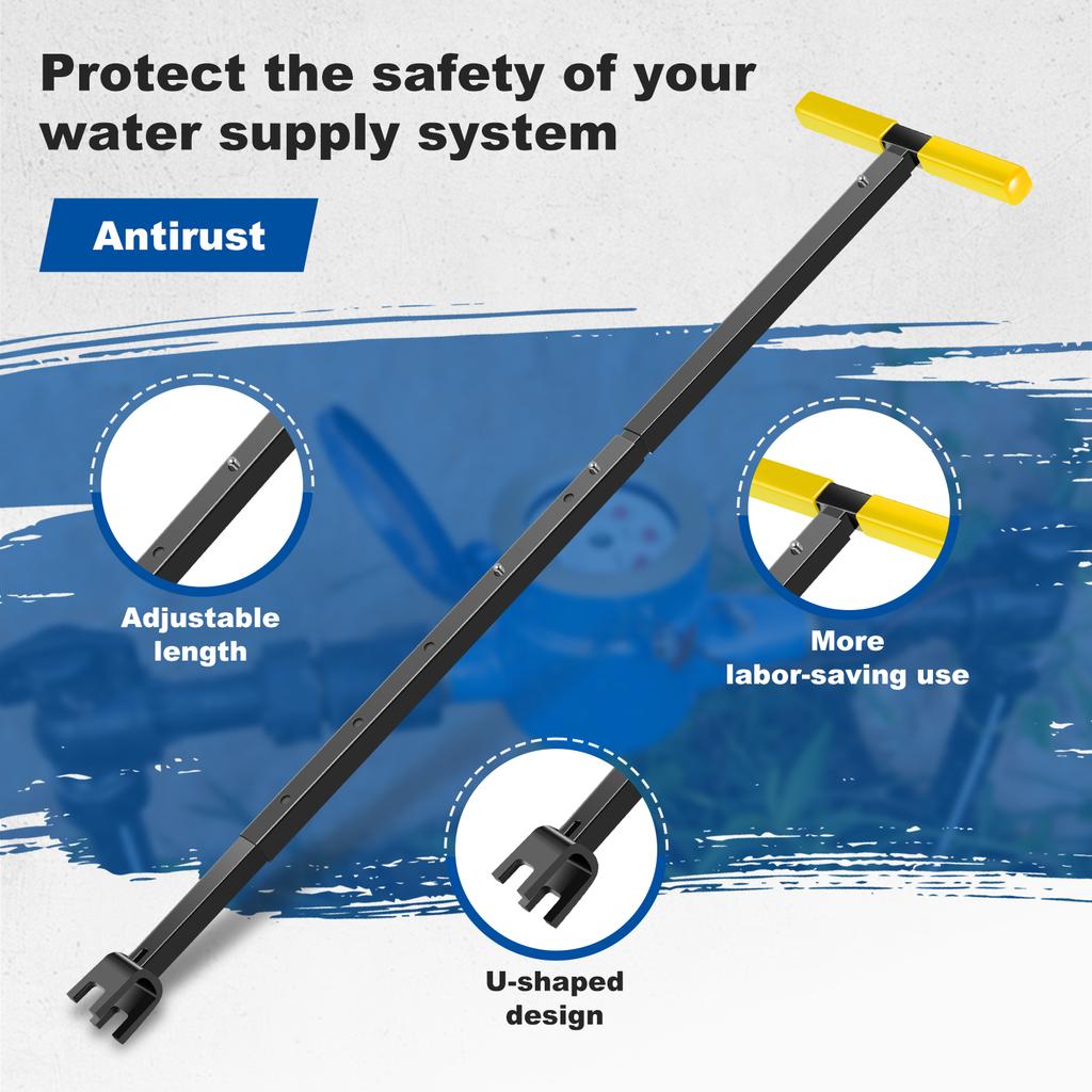 16-37 inch Water Meter Key Adjustable 4-Way Multi-Functional Utility Key Universal Cross Key T-handle Water Key Wrench for Meter