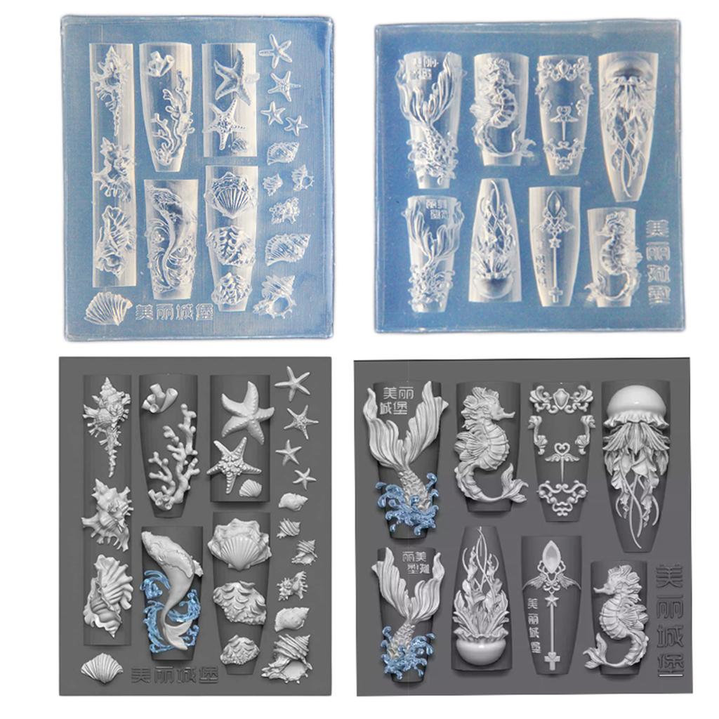 Sea Life Nail Stamping Set Silicone Molds Nail Art Designing Mold Suitable for Creative Manicure with Whales and Shells