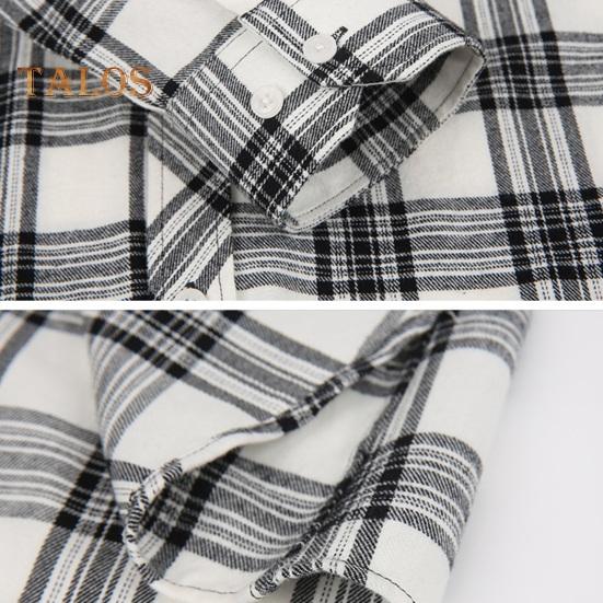 Men's Shirt Long Sleeve Plaid Lapel Top Loose Fit Casual Flannel Coat for Spring Autumn Office Party Vacation Home Date