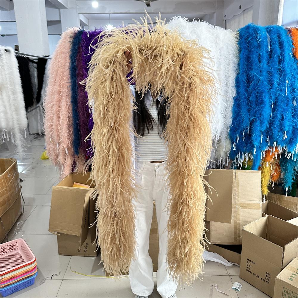DIY 1 Ply Natural Ostrich Feathers Boa 2 Meter Fluffy Ostrich Feather Shawl for Wedding Party Dress Sewing Decoration Scarf