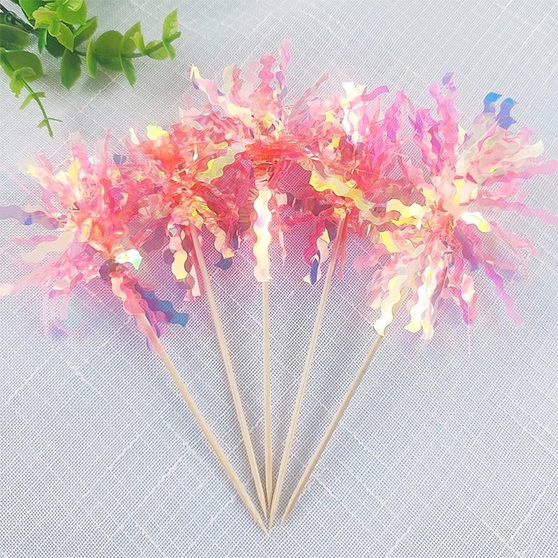 10/20Pcs Glitter Happy Birthday Cake Topper Colorful Fireworks Tassels Cupcake Topper Wedding Baby Shower DIY Dessert Cake Decor