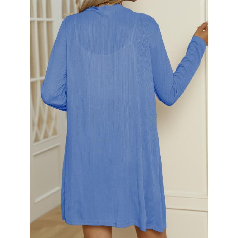 Damen Einfarbige Knopfleiste Langarm Locker Lässig Langer Cardigan
