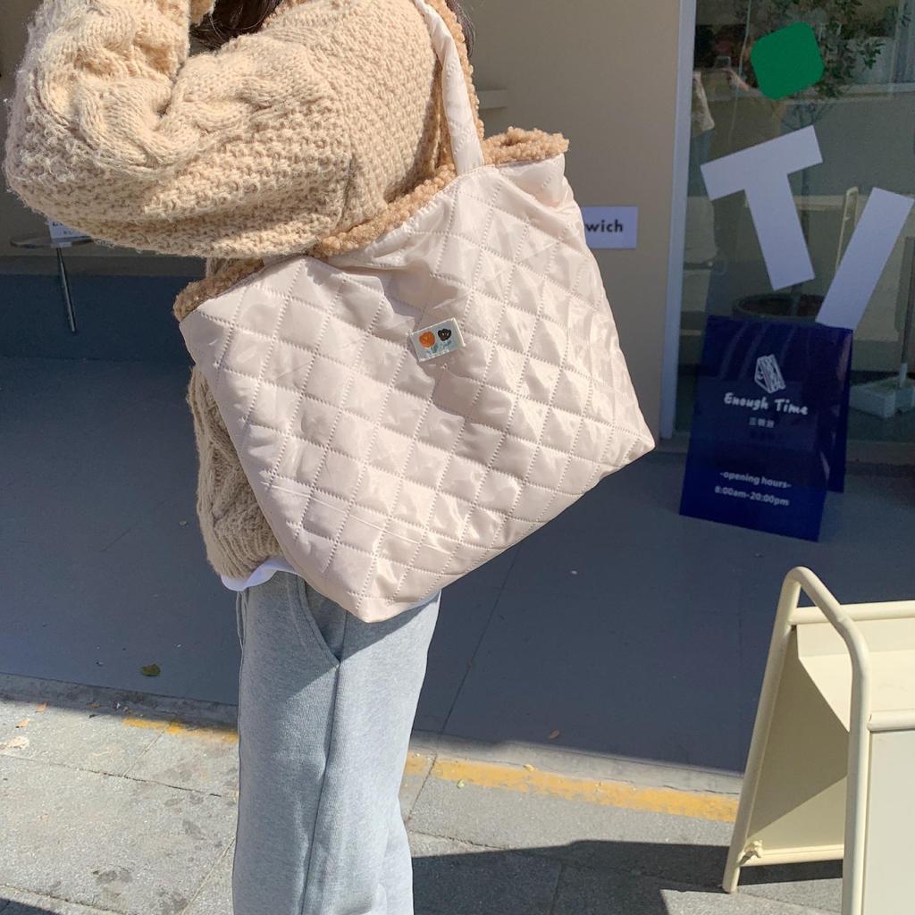 Women Cute Plush Bear Girl Heart Embroidery Double Sided Shoulder Bag