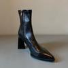 Retro Pointed-toe Shoes, Soft Leather Boots, High Heels with Thick Heels, Short Boots, Women's Shoes
