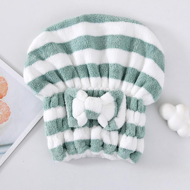 1pc Cute Bow Stripe Hair Hat Magic Microfiber Shower Cap Towel Bath Hats Dry Hair Cap Quick Drying Soft for Lady Turban Head
