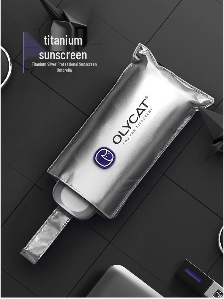 OLYCAT Titanium Silver Compact Anti-UV Sun Umbrella, Small Folding Design for Women