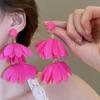 Boho Style Chiffon Flower Earrings Exaggerated Ear Studs Trendy Fabric Tassel Earrings  for Women