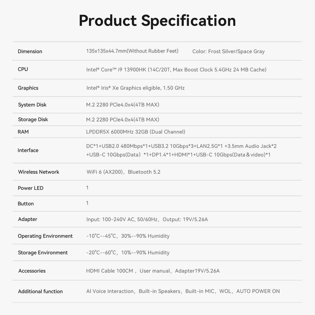 Beelink SEi 13 Pro Mini Intel Core I9 13900HK Up To 32GB 1TB PCIe Triple PC, (14-core/20-core, 5.4GHz), LPDDR5X, M.2 4.0 SSD, Display,