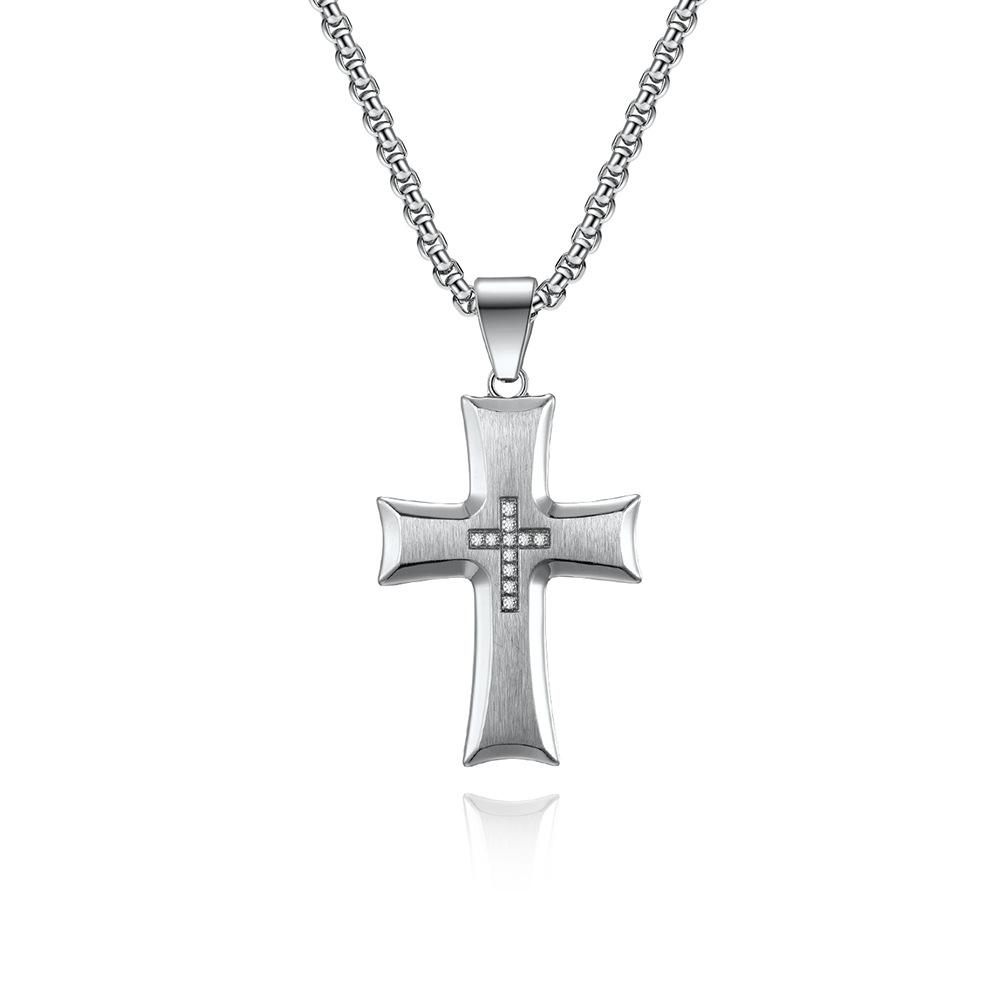 New Stainless Steel Tag Wholesale Beveled Couple Titanium Steel Cross Necklace Fashion Jewelry