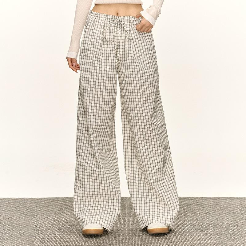 American Retro Thin Blue Plaid Casual Pants Women's Summer New Low-rise Loose Wide-leg Pants