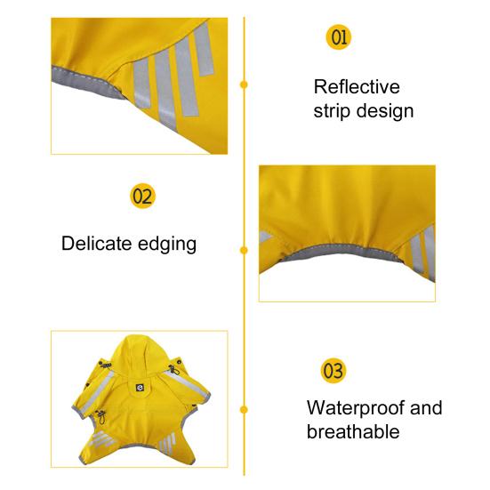 Dog Raincoat Waterproof Rain Coat with Leash Hole Dog Rain Jacket with Hood And Reflective Strips for Small Medium Dogs Puppies
