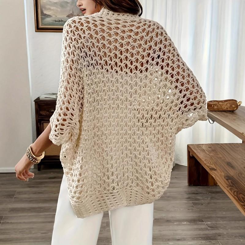 2026 Womens Knit Beach Cover Up Hollow Out Sexy Resort Half Sleeve Sweater