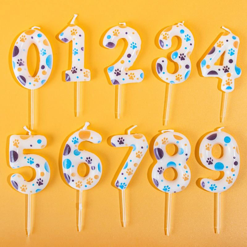 Blue Dog Paw Print Birthday Candles 0-9 Digital Candle Numeral Cupcake Topper Decorations for Pets Kids Birthday Party Supplies