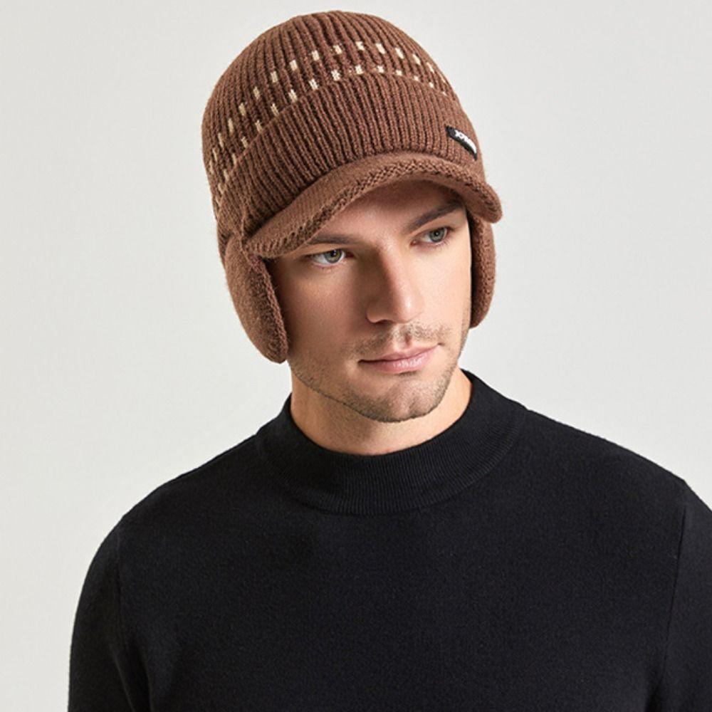 Coldproof Ear Protection Wool Cap Solid Color Knitted Skullies Fashion Pullover Hat  Winter
