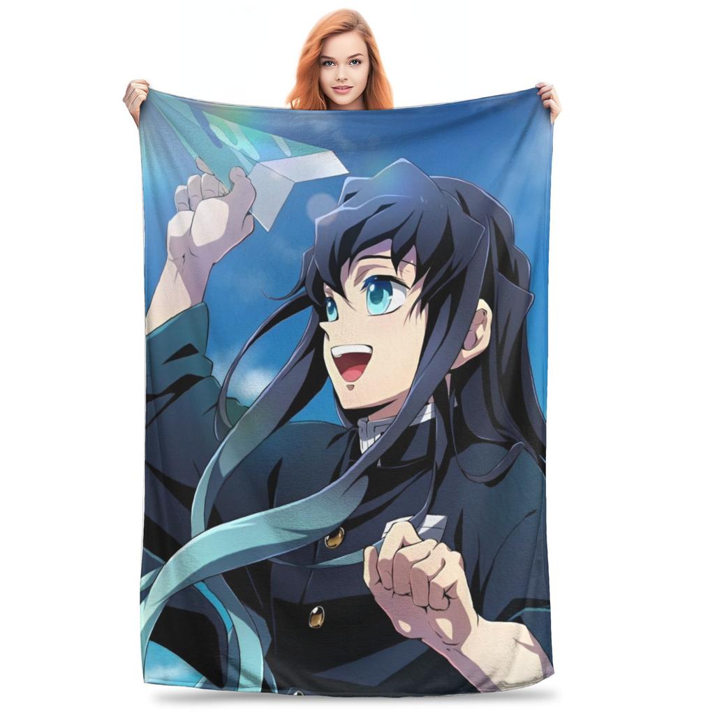 Muichiro Tokito Blankets Coral Fleece Plush Anime Demon Slayer Warm Throw Blankets for Airplane Travel Bedroom Quilt