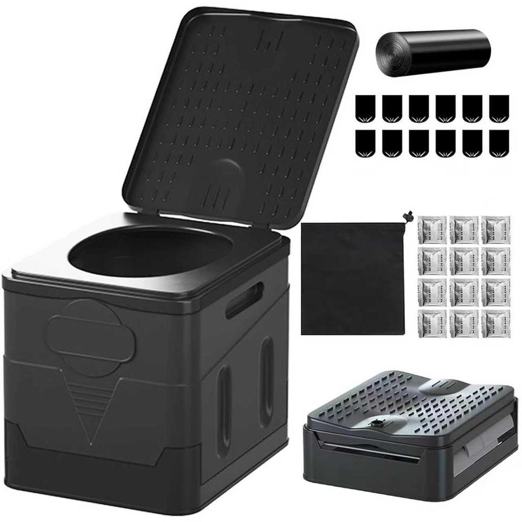 Foldable Portable Toilet for 150kg Weight Easy Includes 12 Disposal Bags and 12 Foldable Toilet Emergency Perfect for Car Outdoor Power and Water