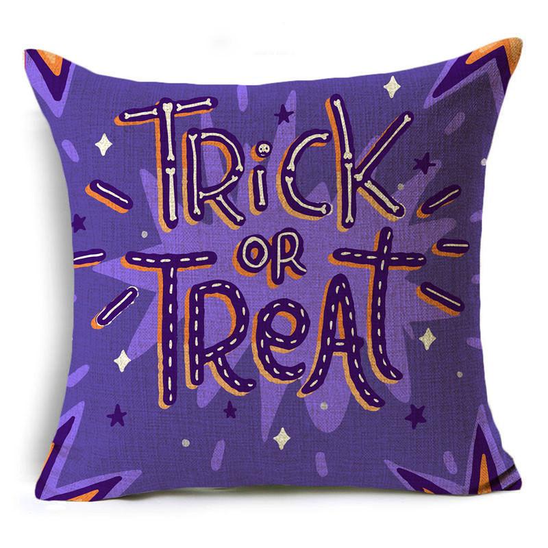 Colorful Halloween Trick Or Treat Dwarf Skull Pumpkin Linen Throw Pillowcase Decorative Cushion Cover For Sofa Living Room Party