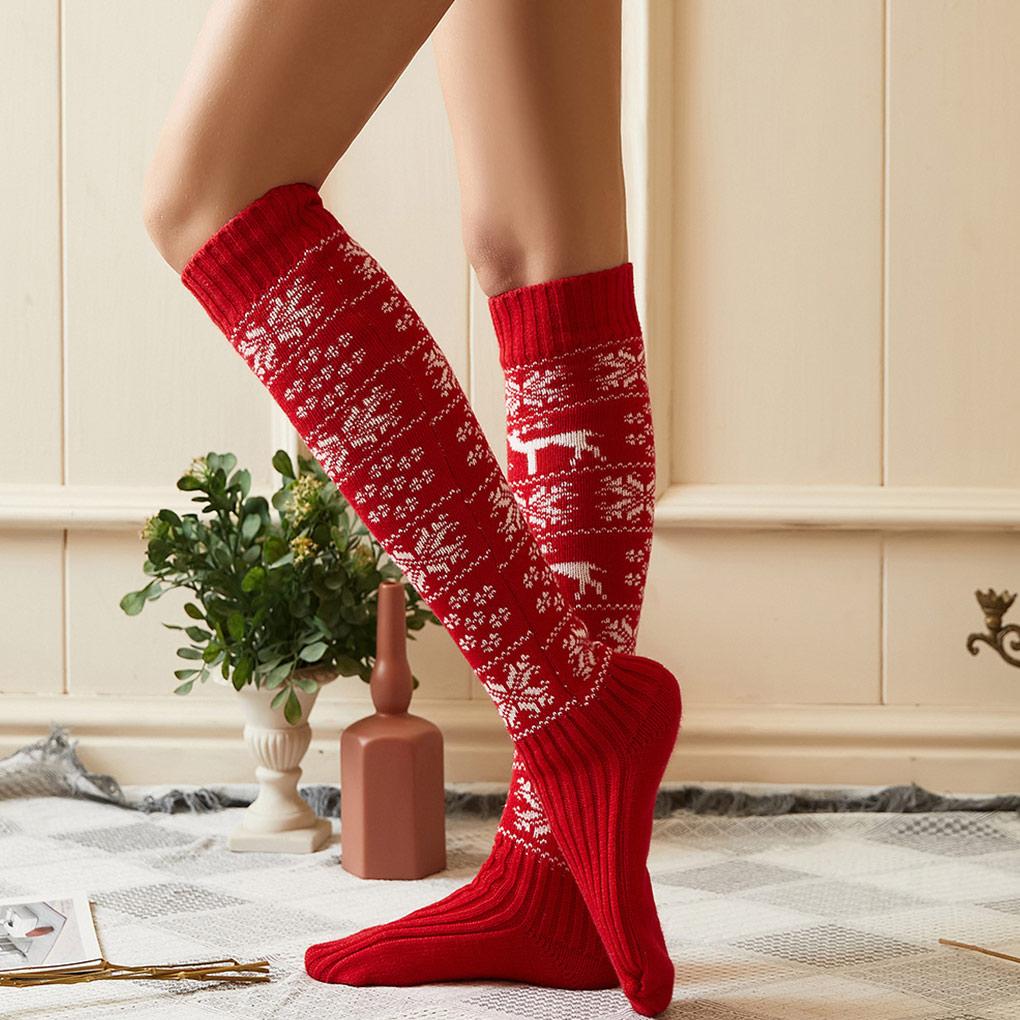 1 Pair Woman Over the Knee Stockings Printing Autumn Winter Warm Travel Knitted High Tight Socks Hosiery for Female Ladies