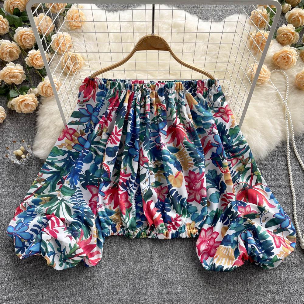 

RUGOD Лето 2022 г., пикантная шифоновая рубашка на одно плечо Lazy Wind Holiday с цветочным принтом во французском стиле ретро, ​​сладкий западный шифоновый топ