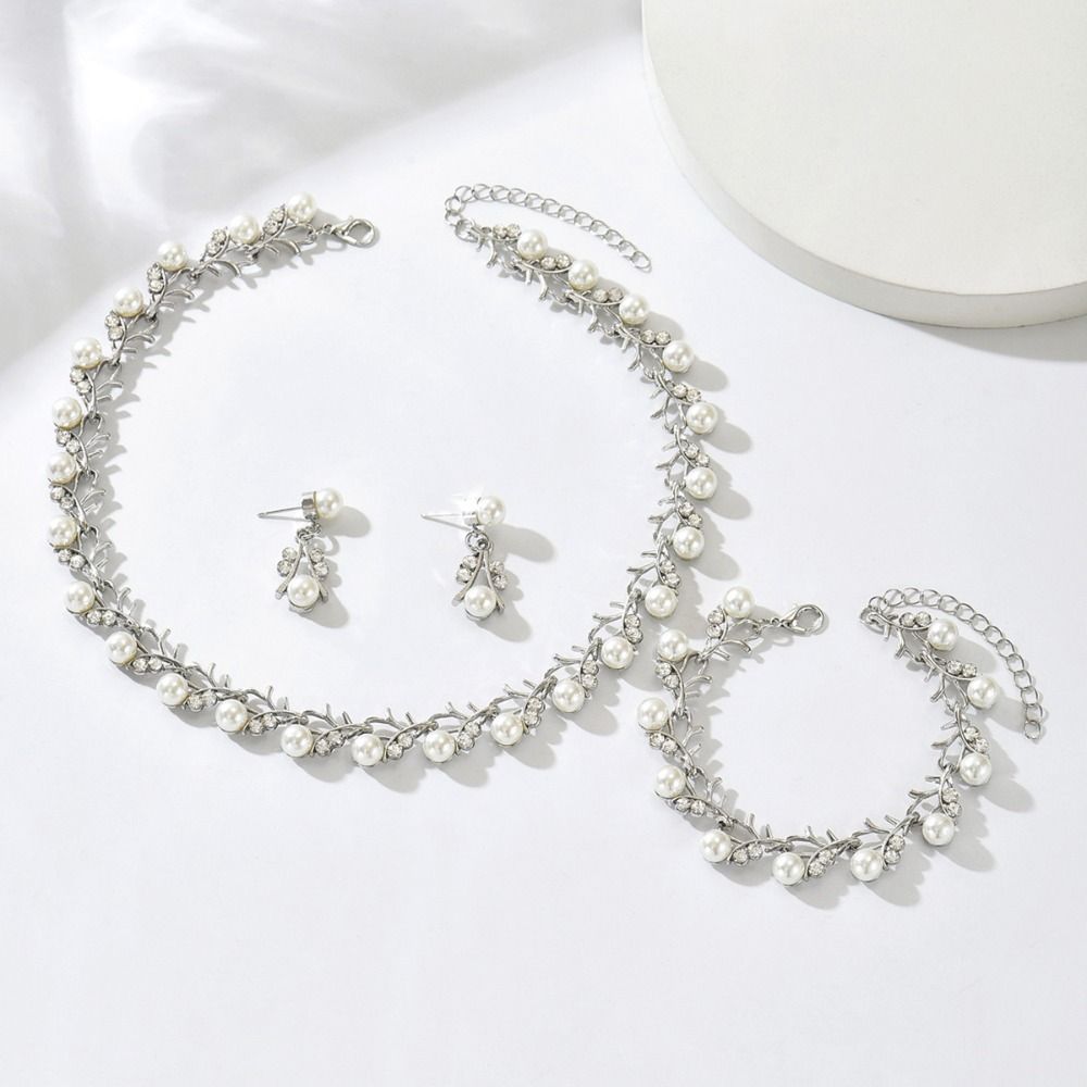4Pcs Zinc Zinc Alloy Pearl Jewelry Set Bohemian Style Women Jewelry Suit Necklace Earrings Bracelet Set Women