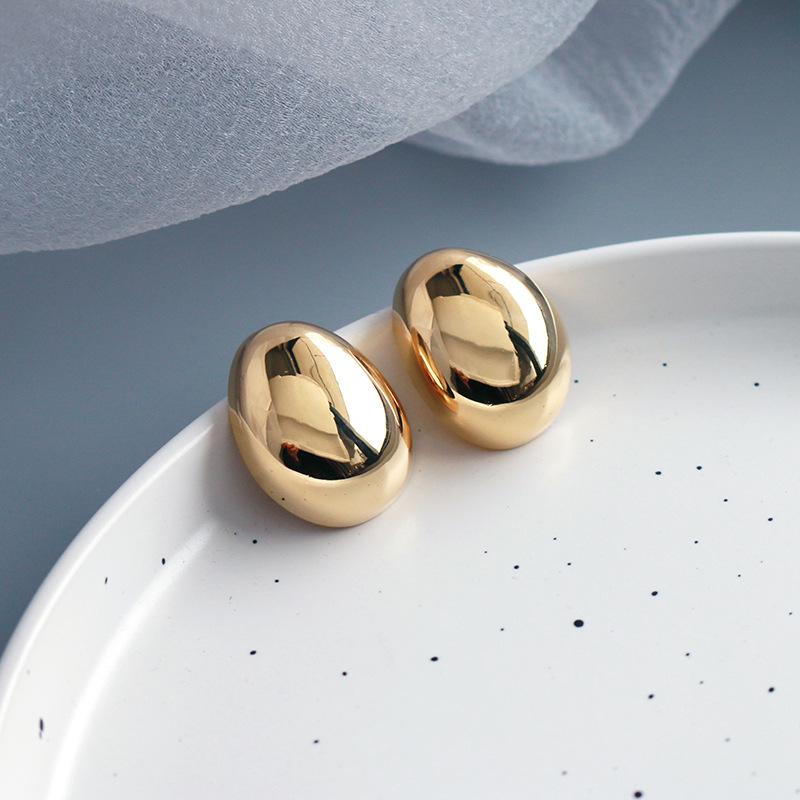 Elegant 925 Silver Glossy Oval Goose Egg-Shaped Statement Earrings