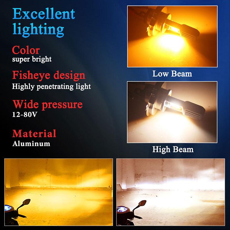 1pcs P15d Led Motorcycle Headlights H4 Bulb Ba20d Led Headlamp Moto Driving Lights High Low Beams Amber Fog Lamp 6000k White Led