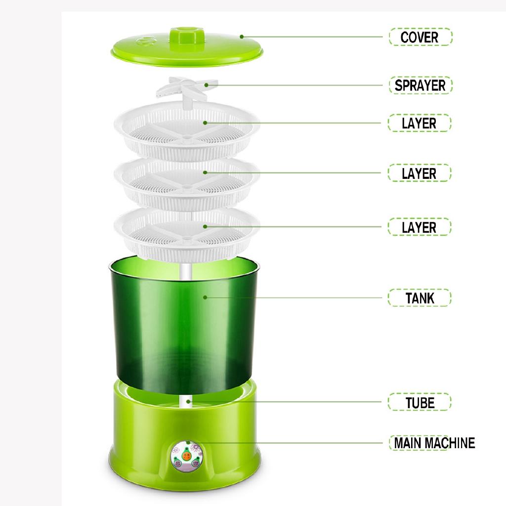 1,5L 3 Warstwy Domowe Narzędzia DIY Inteligentna Maszyna do Kiełków Fasoli 220v Wielofunkcyjna Automatyczna Kiełkownica 260x330mm