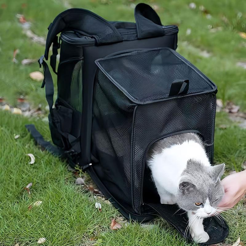 Expandable Pet Carrier Backpack for Cats Small Dogs, Breathable Foldable Travel Bag with Side Extension and Safety Leash