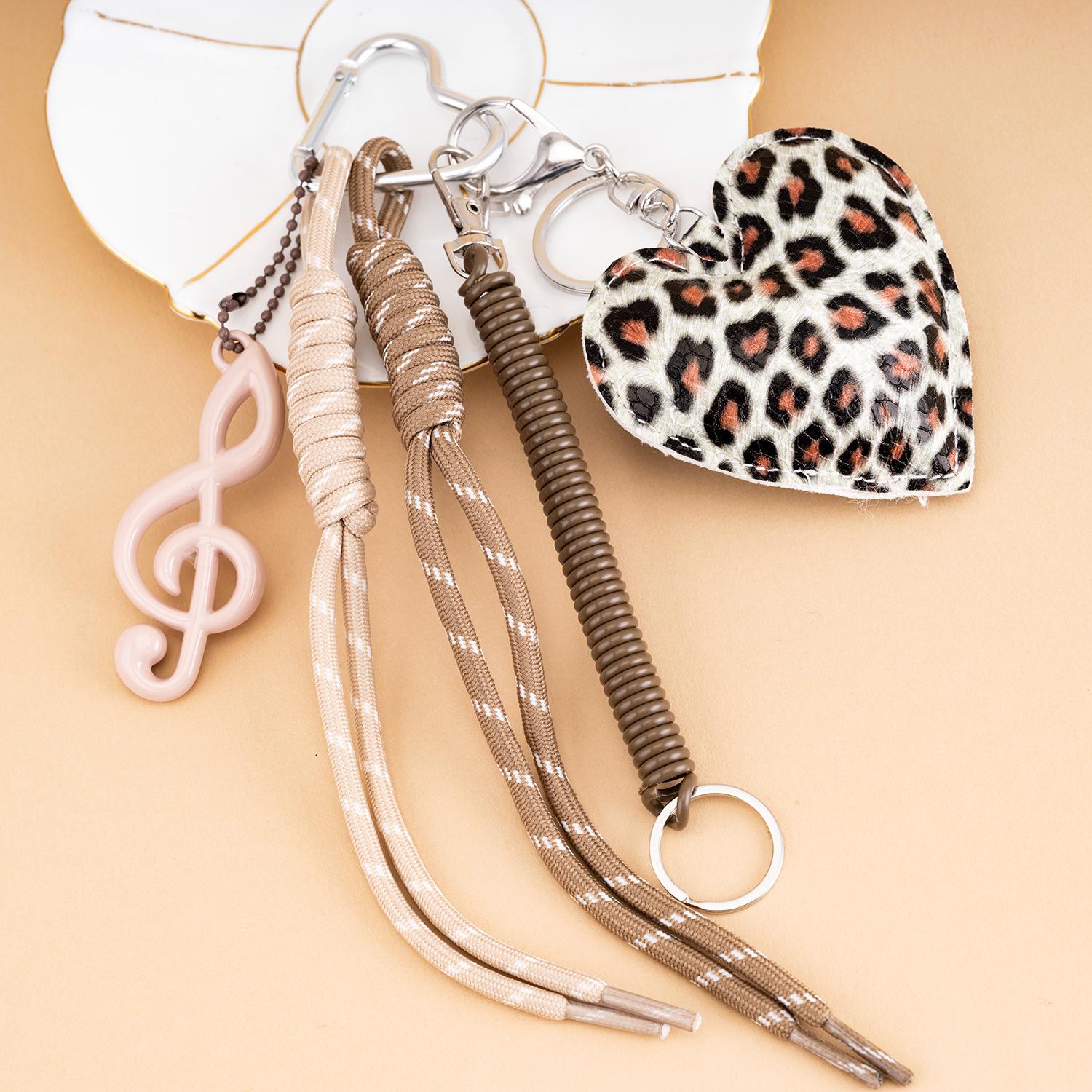 Personalized Couple Leopard Print Heart Lock Keyring Pendant Bag Charm