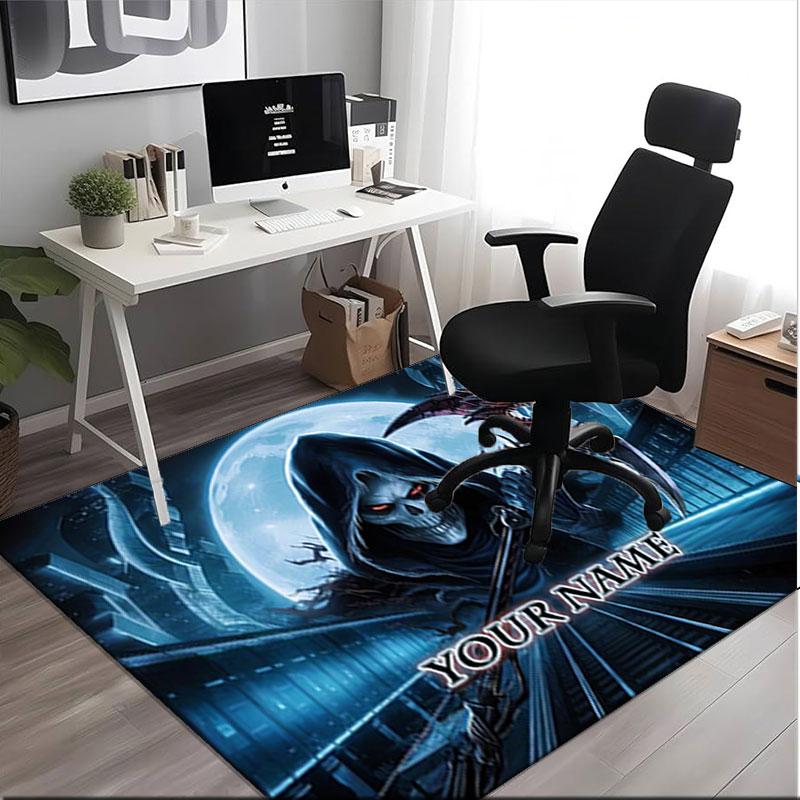 1PC Custom Name Grim Reaper's Midnight Ride Theme Floor Mat Ideal for Living Room, Game Rooms, Office, Bedroom,Floor Mat Playful Design