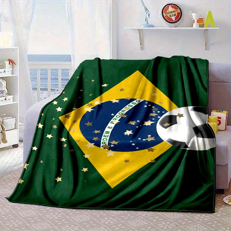 Brazilian Flag Artwork Blanket Flannel Blanket for Bed, Sofa, Camping, Hiking, Picnic Essentials, Gift for Family Fan Gifts