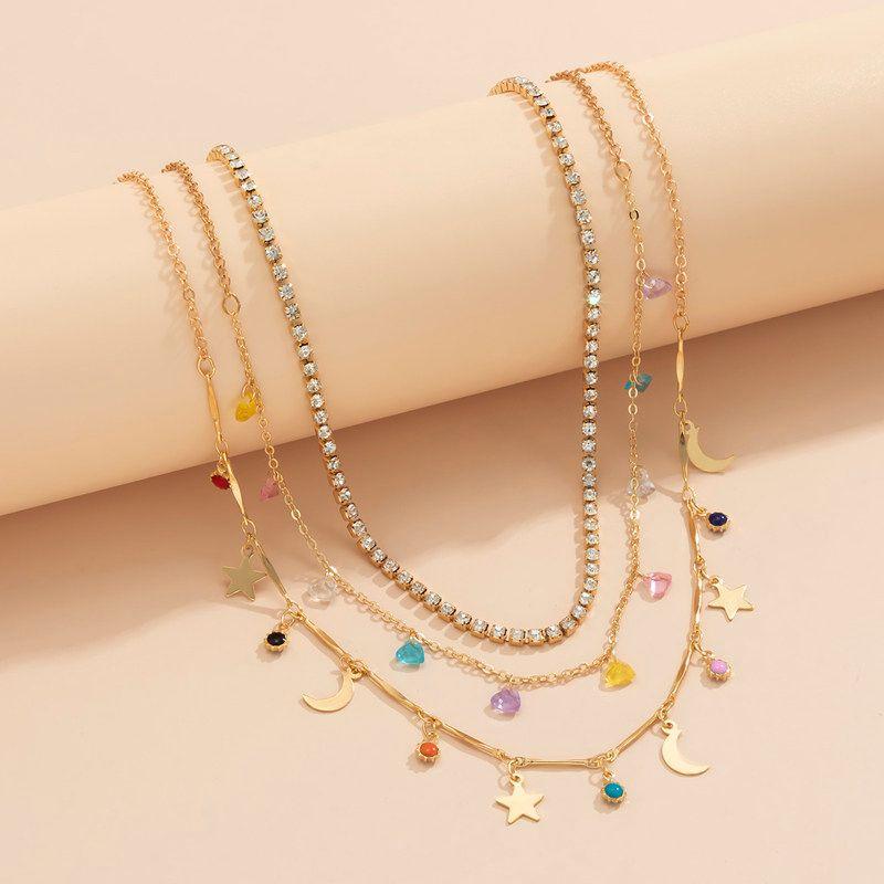 3 Single-Wearable Star Moon Handmade Chain Necklace Suit European and American Sweet Intellectual Elegance Twin Multi-Layer Necklace