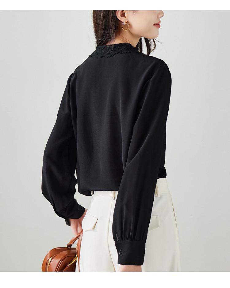 100% mulberry silk lapel long sleeved shirt for women in spring 2026, fashionable, loose, versatile, casual, solid color shirt