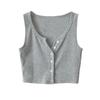 Solid Women's Vest Button Sexy Tops Sleeveless Black White Fashion Lady Tees