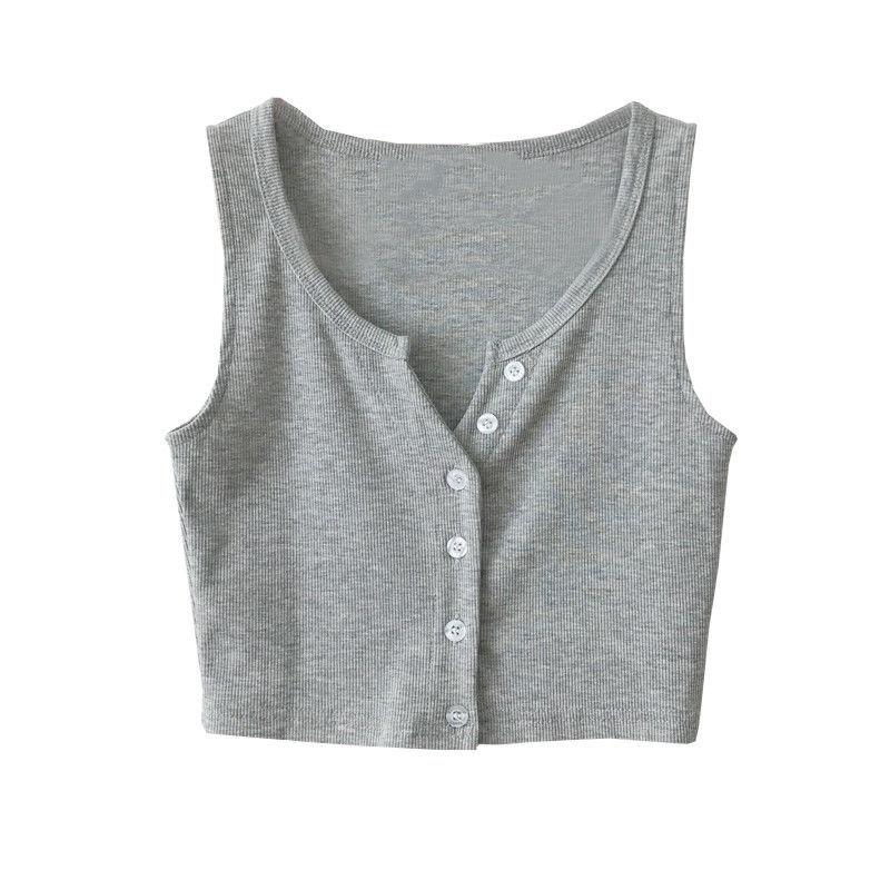Solid Women's Vest Button Sexy Tops Sleeveless Black White Fashion Lady Tees