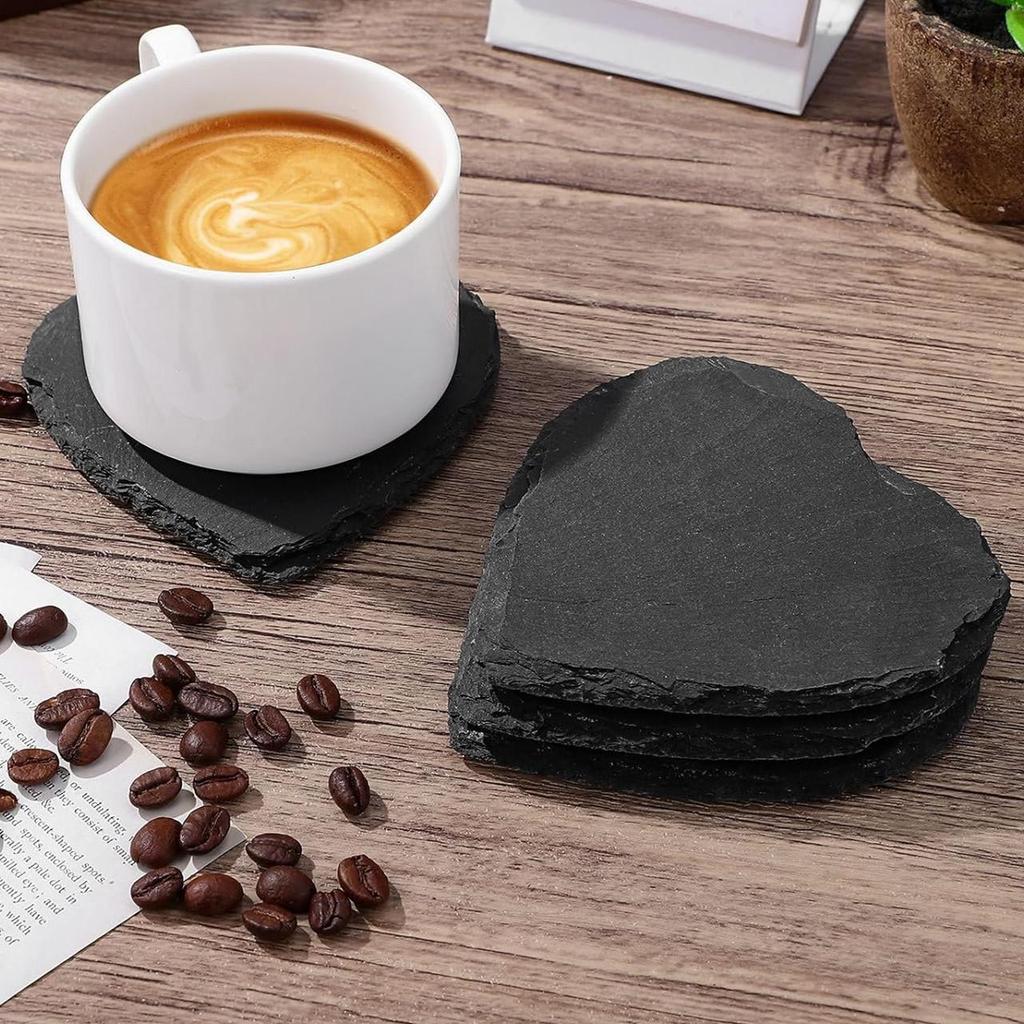 Stone Slab Coasters in Square, Round, Heart, and Hexagon Shapes