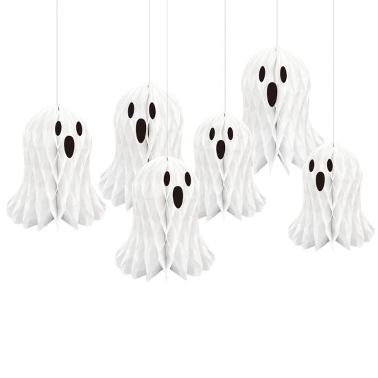 Halloween Ghost Hanging Decoration White Paper Ghost Honeycomb Centerpieces for Indoor Outdoor Halloween Party Decor