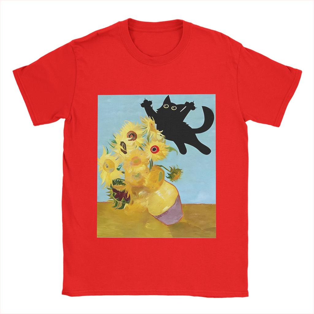 Vincent Van Gogh T-Shirts Men Cute Cat bayingimg Awesome Cotton Tee Shirt Crewneck Short Sleeve T Shirt Plus Size Clothing