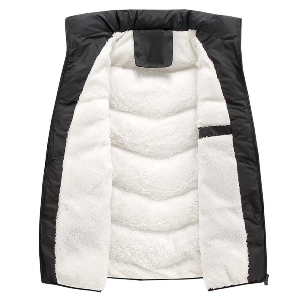 Cotton Waistcoat with Pockets Men's Stand Collar Sleeveless Cotton Vest with Plush Lining Zipper Placket Solid Color Waistcoat