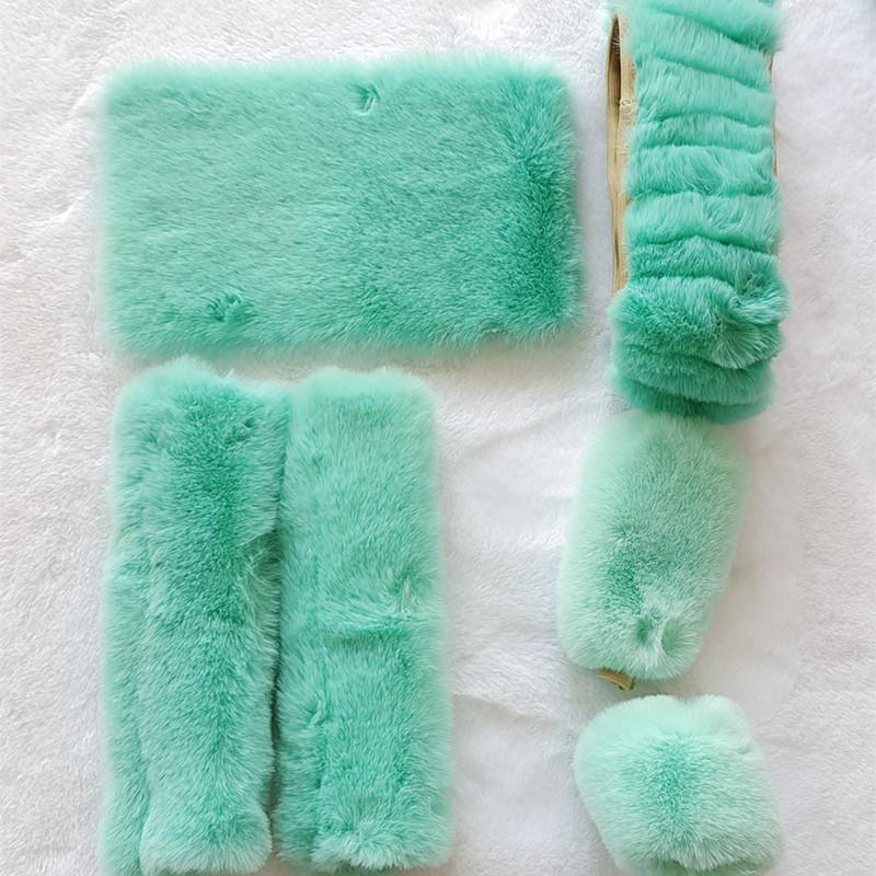 6pcs/Set Goddess Plush Car Steering Wheel Cover Rex Rabbit Hair Fluffy Steering Wheel Cover