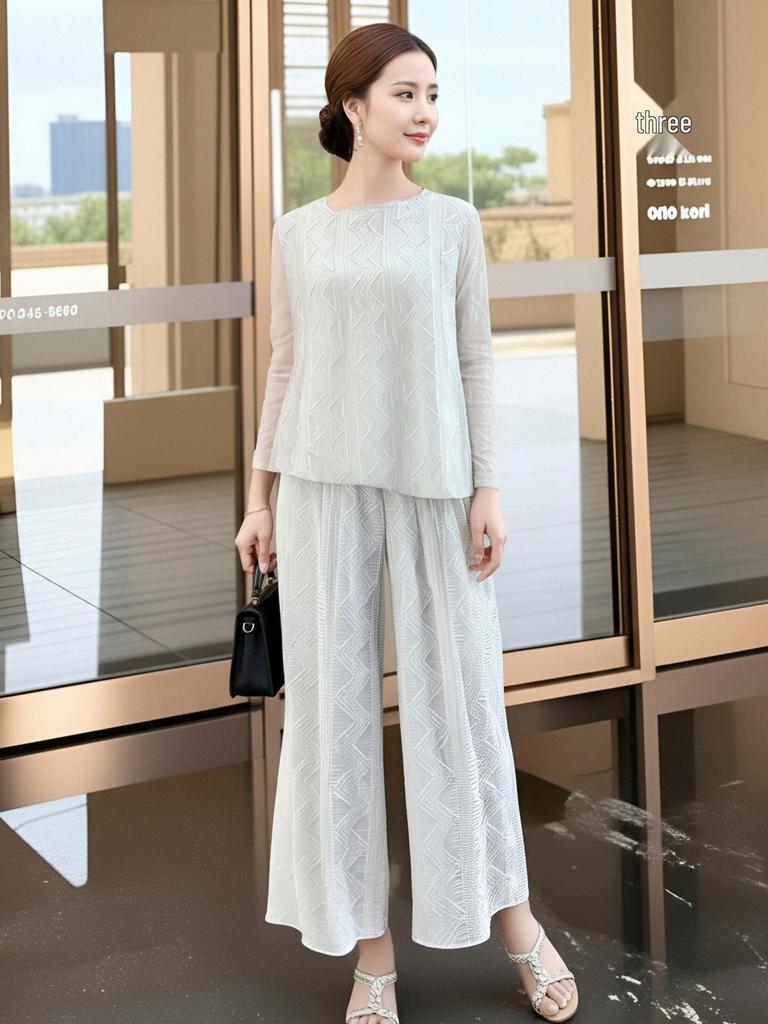 Mom's Set Women's 2026 Issey Miyake Pleated Straight-leg Trousers Two-piece Set for Spring